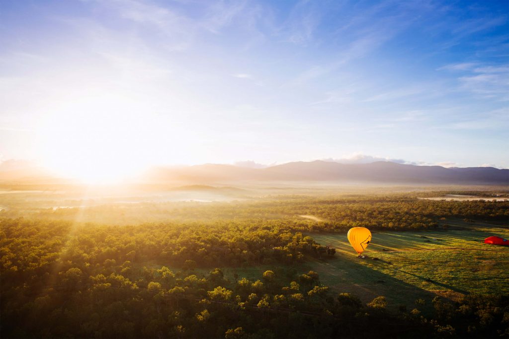 yellow hot air balloon sunrise