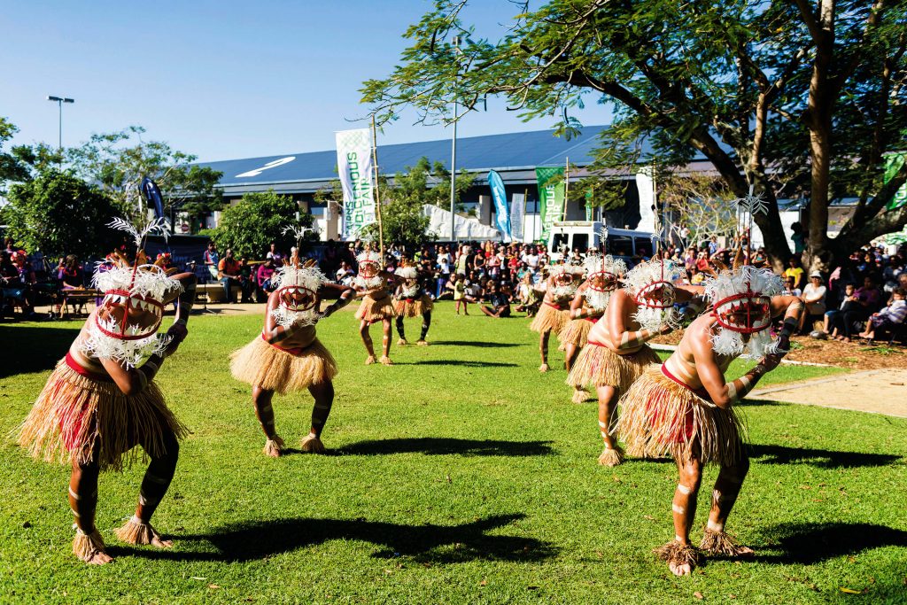 Torres strait island dancers at the cairns indigenous art fair