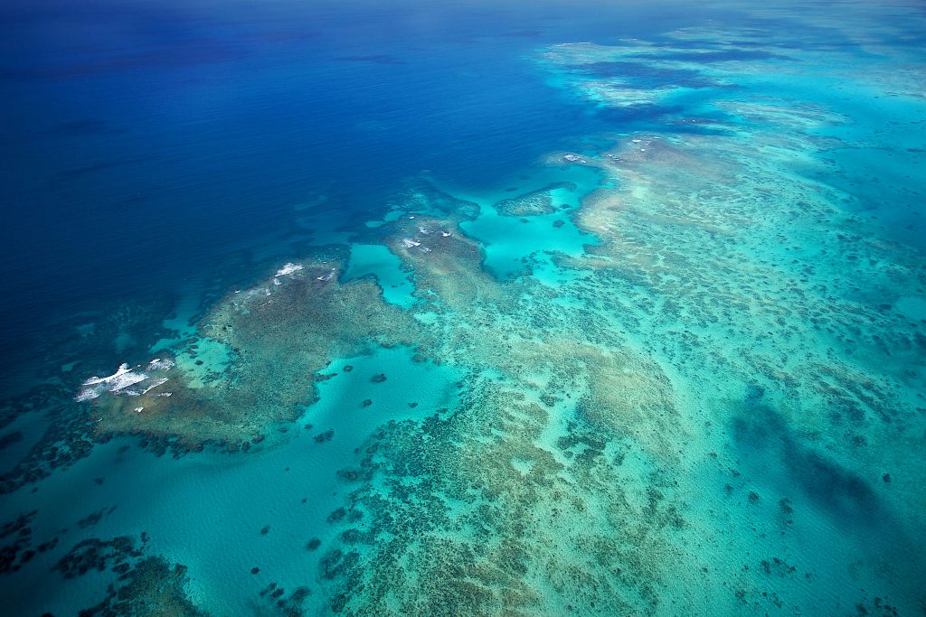 Arial shot of the Great Barrier Reef